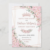 Cherry Blüten Rose Gold Süße 16 Quinceañera Save The Date (Vorderseite)