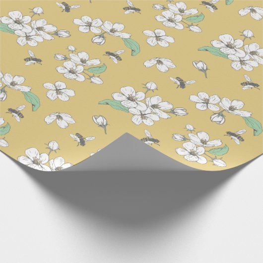 Cherry Blüten und Bienen Satin Gold nahtlos Geschenkpapier (Ecke)