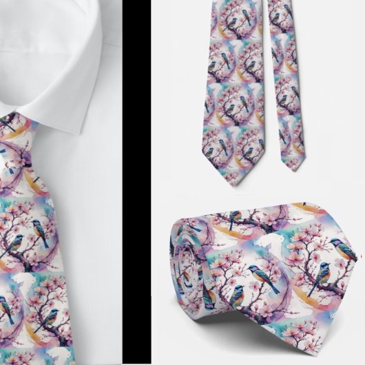 Cherry Blüten und Vögel Japanischer Necktie Krawatte