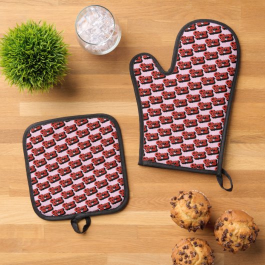 Cherry Bomb Oven Mitt & Pot Holder Set (Oben Unten)