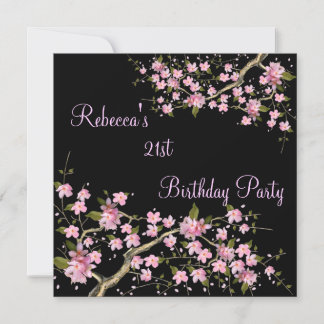 Cherry Bossom 21. Elegante Geburtstagsparty Black Einladung
