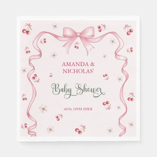 Cherry Bow Baby Shower Serviette (Vorderseite)