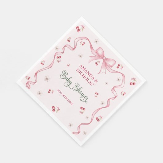 Cherry Bow Baby Shower Serviette (Ecke)