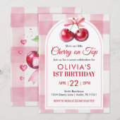 Cherry Bow Birthday Cherry On Top Einladung (Vorne/Hinten)