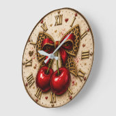 Cherry Bow Cute Leopard Print Coquette Cherry Große Wanduhr (Winkel)