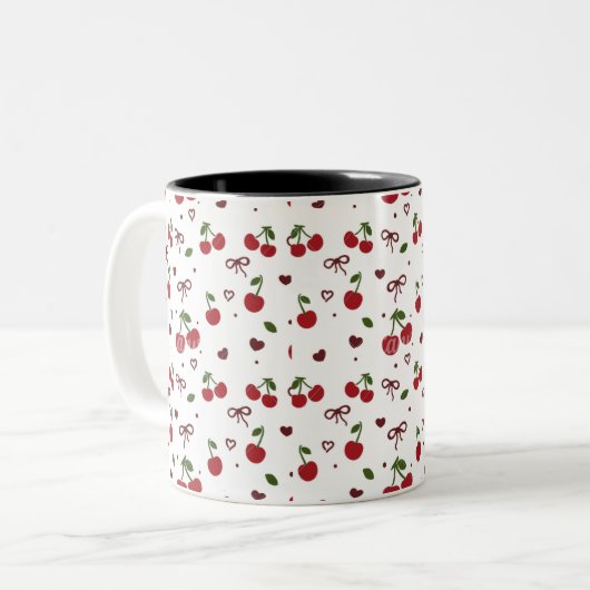 Cherry & Bow Pattern Coffee Mug  Zweifarbige Tasse (Vorderseite Links)