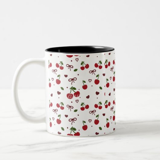 Cherry & Bow Pattern Coffee Mug Zweifarbige Tasse (Links)