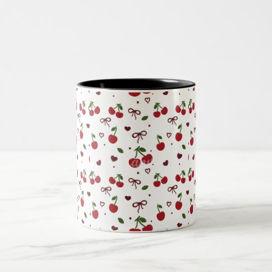 Cherry & Bow Pattern Coffee Mug  Zweifarbige Tasse (Mittel)