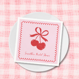 Cherry Bow Pink & Red Hand Drawing Brautparty Serviette