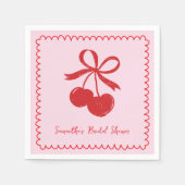 Cherry Bow Pink & Red Hand Drawing Brautparty Serviette (Vorderseite)
