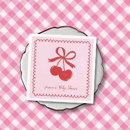 Cherry Bow Pink & Red Hand Drawn Baby Dusche Serviette