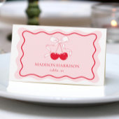 Cherry Bow Red Pink Wedding Name Platzkarte DIY
