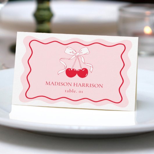Cherry Bow Red Pink Wedding Name Platzkarte DIY