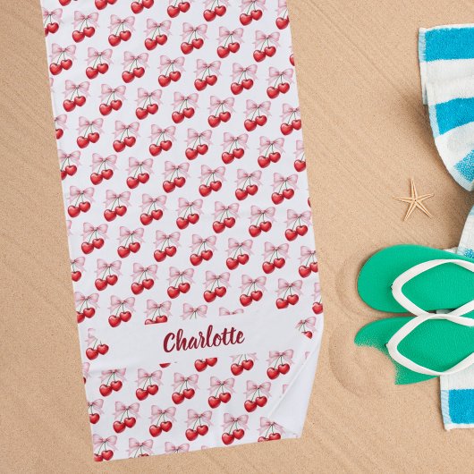 Cherry bow rosa name strandtuch