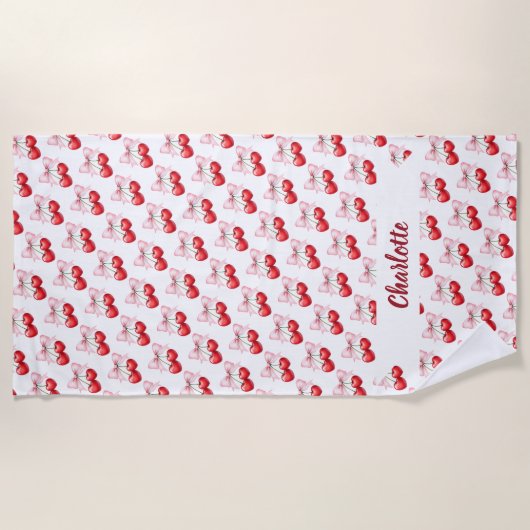 Cherry bow rosa name strandtuch (Vorderseite)