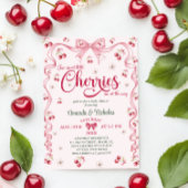 Cherry Bow Twin Girls Baby Shower Einladung