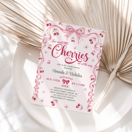 Cherry Bow Twin Girls Baby Shower Einladung