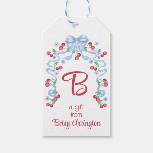 Cherry Bows Watercolor Geschenkanhänger (Vorderseite)