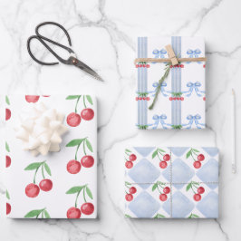 Cherry Bows Watercolor Geschenkpapier Set