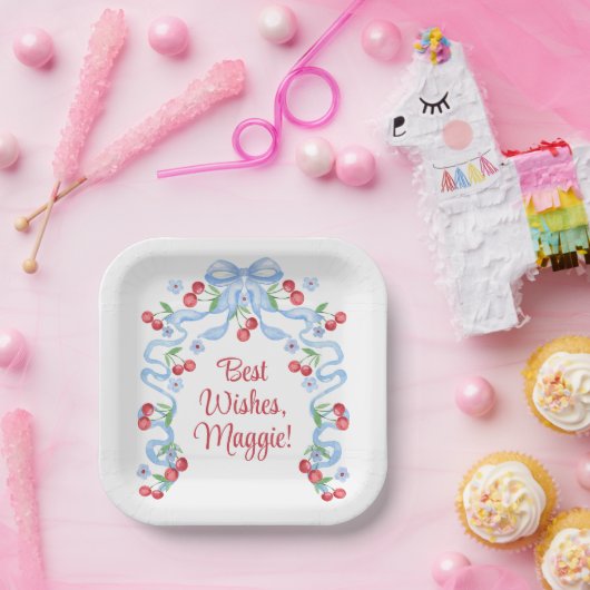 Cherry Bows Watercolor Pappteller (Party)