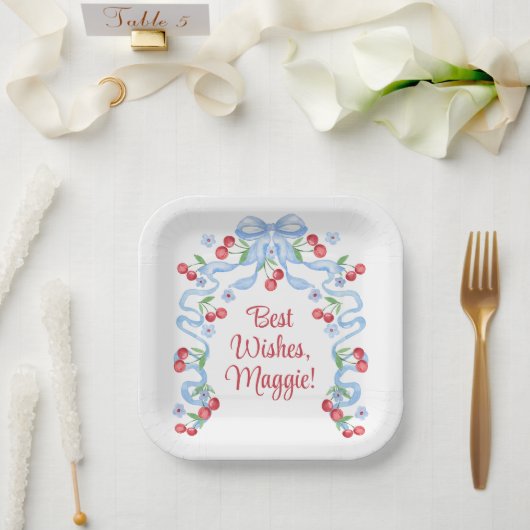 Cherry Bows Watercolor Pappteller (Hochzeit)
