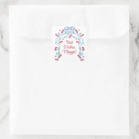 Cherry Bows Watercolor Quadratischer Aufkleber (Tasche)