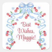 Cherry Bows Watercolor Quadratischer Aufkleber (Vorderseite)