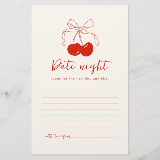 Cherry Brautparty Date Night Card Briefpapier (Vorderseite)