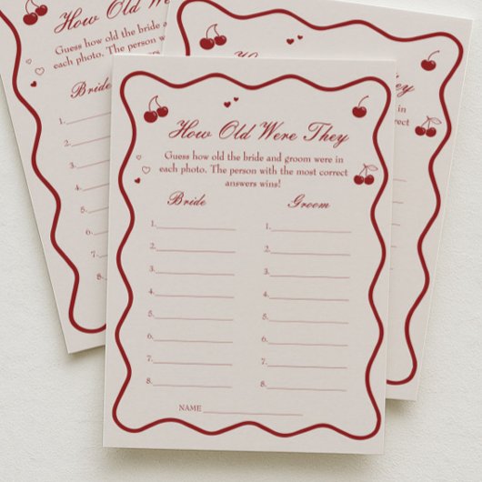 Cherry Bridal Shower Age Guessing Game Card Einladung