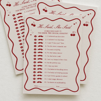 Cherry Bridal Shower He Said She Said Game Card Einladung