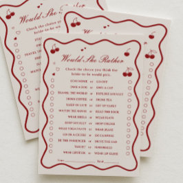 Cherry Bridal Shower Would She Rather Game Card Einladung