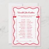 Cherry Bridal Shower Would She Rather Game Card Einladung (Vorderseite)