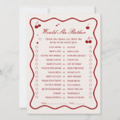 Cherry Bridal Shower Would She Rather Game Card Einladung (Vorderseite)