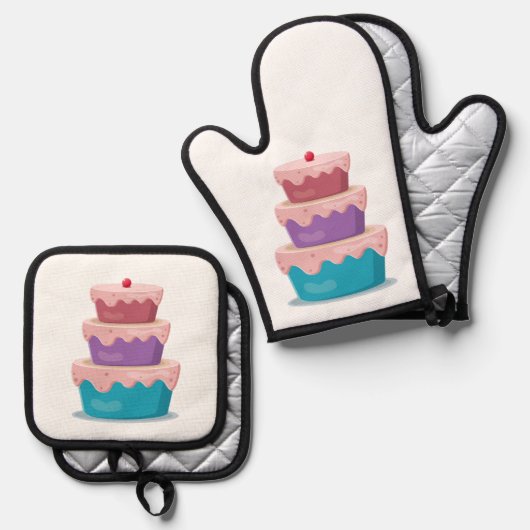 Cherry Cake Ofenhandschuh & Topflappen-Set (Vorderseite/Rückseite)