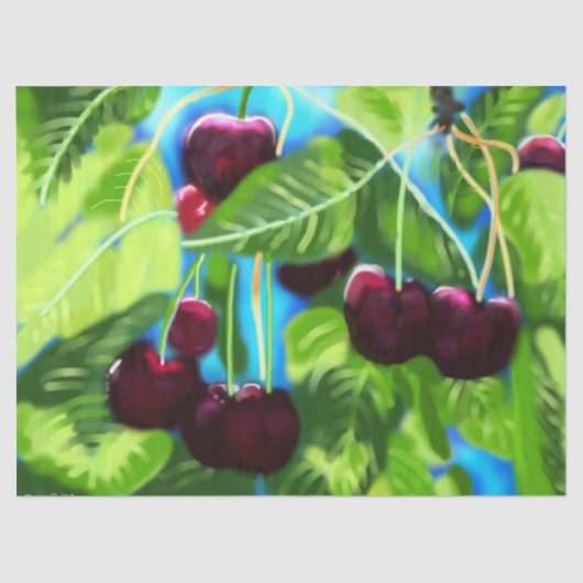 Cherry Cherries mit Baumzweigen deoupage Seidenpapier (Vorderseite)