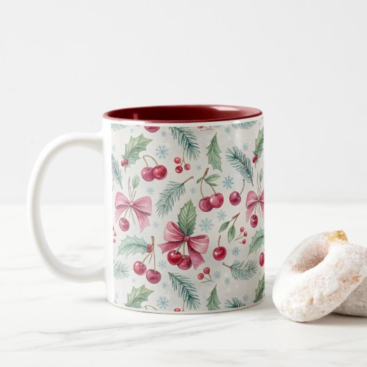 Cherry Christmas Zweifarbige Tasse (Mit Donut)