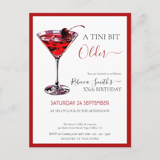 Cherry cocktail A tini bit Older, budget birthday Postkarte (Vorderseite)