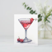 Cherry Cocktail Art Postkarte (Stehend Vorderseite)