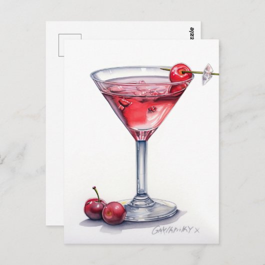 Cherry Cocktail Art Postkarte (Vorne/Hinten)