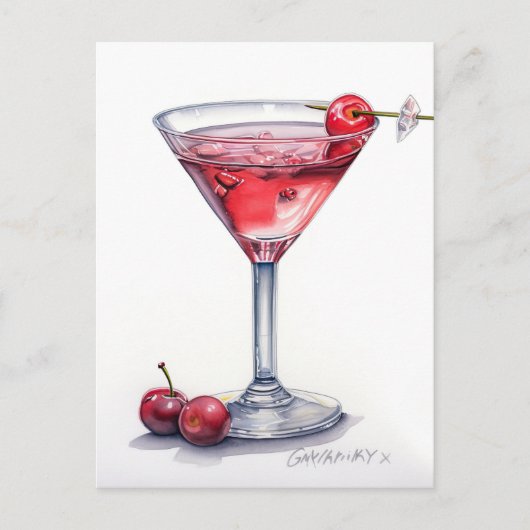 Cherry Cocktail Art Postkarte (Vorderseite)