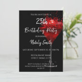 Cherry Cocktail auf schwarz Einladung (Stehend Vorderseite)