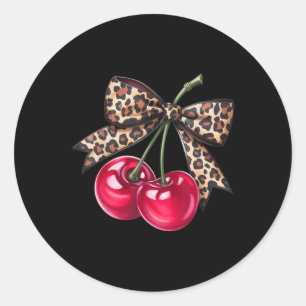 Cherry Coquette Ästhetik mit Leopard Bow T - Shirt Runder Aufkleber