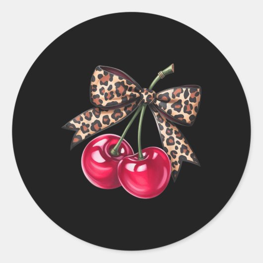 Cherry Coquette Ästhetik mit Leopard Bow T - Shirt Runder Aufkleber (Vorderseite)