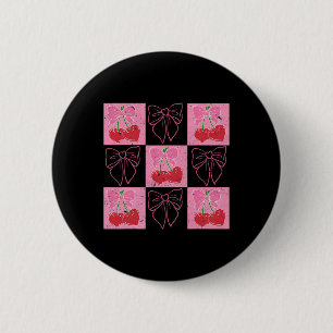 Cherry Coquette Bow Ribbon Pink Valentine überprüf Button