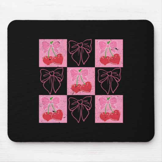 Cherry Coquette Bow Ribbon Pink Valentine überprüf Mousepad (Vorne)