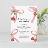 Cherry Coquette Bows Kinderdusche Einladung (Stehend Vorderseite)