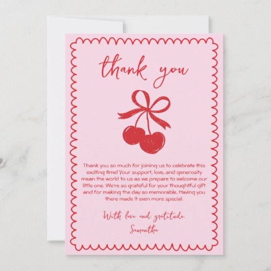 Cherry Coquette Hand Drawn Baby Girl Dusche Dankeskarte (Vorderseite)