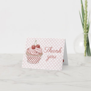 Cherry Cupcake Coquette Watercolor Rosa Herz Dankeskarte