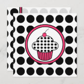 Cherry Cupcake Einladung Polka Dot / Pink & Black (Vorne/Hinten)