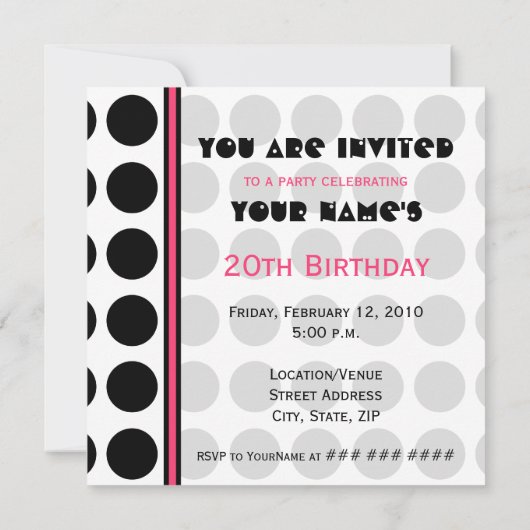 Cherry Cupcake Einladung Polka Dot / Pink & Black (Rückseite)